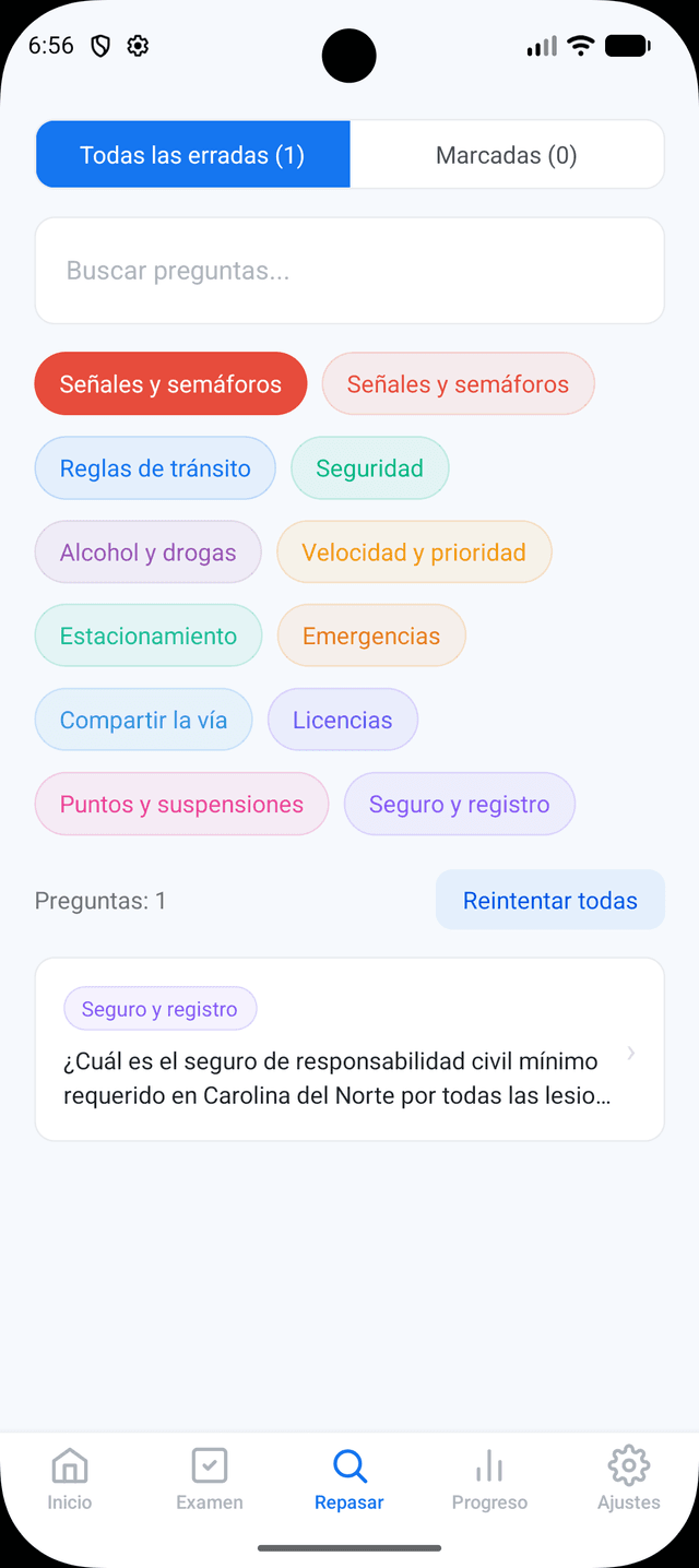 Categorías de temas del DMV de NC para estudio enfocado por área