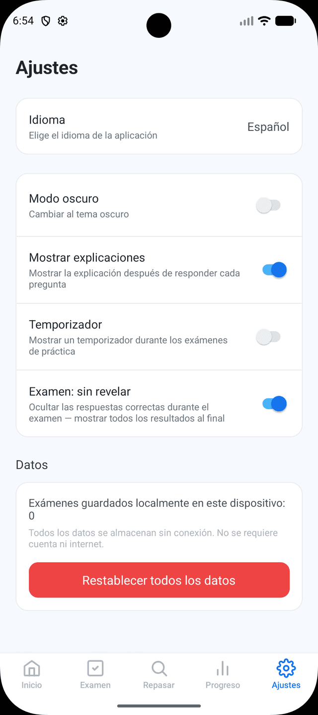 Pantalla de ajustes de Drive Prep NC para personalizar la experiencia de estudio